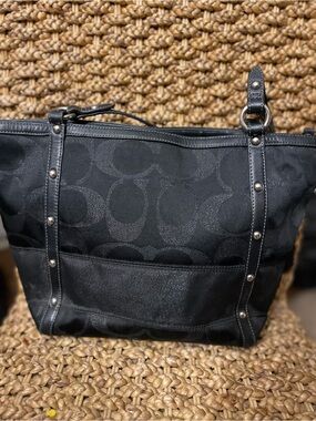 Coach Black Signature Studded Canvas Tote